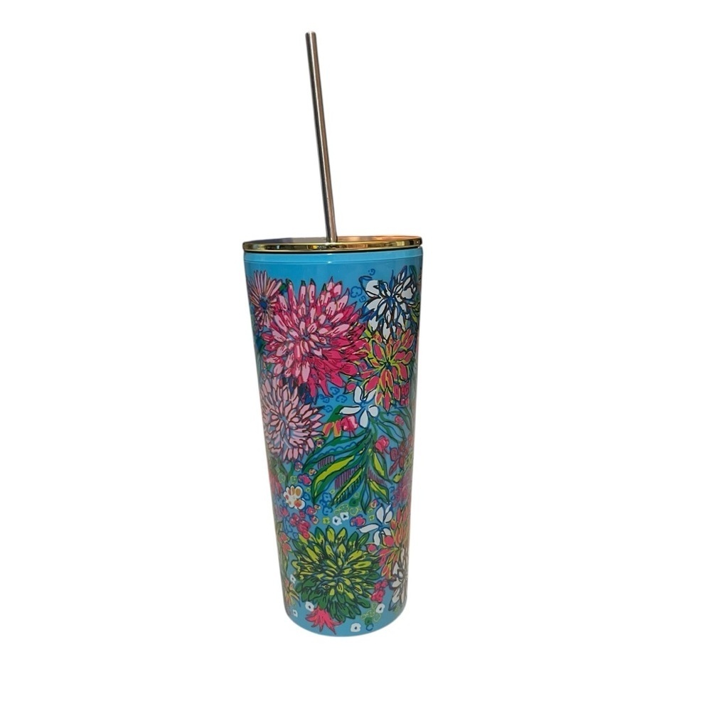 LILLY PULITZER ACRYLIC TUMBLER WITH STRAW, WALKING ON SUNSHINE
